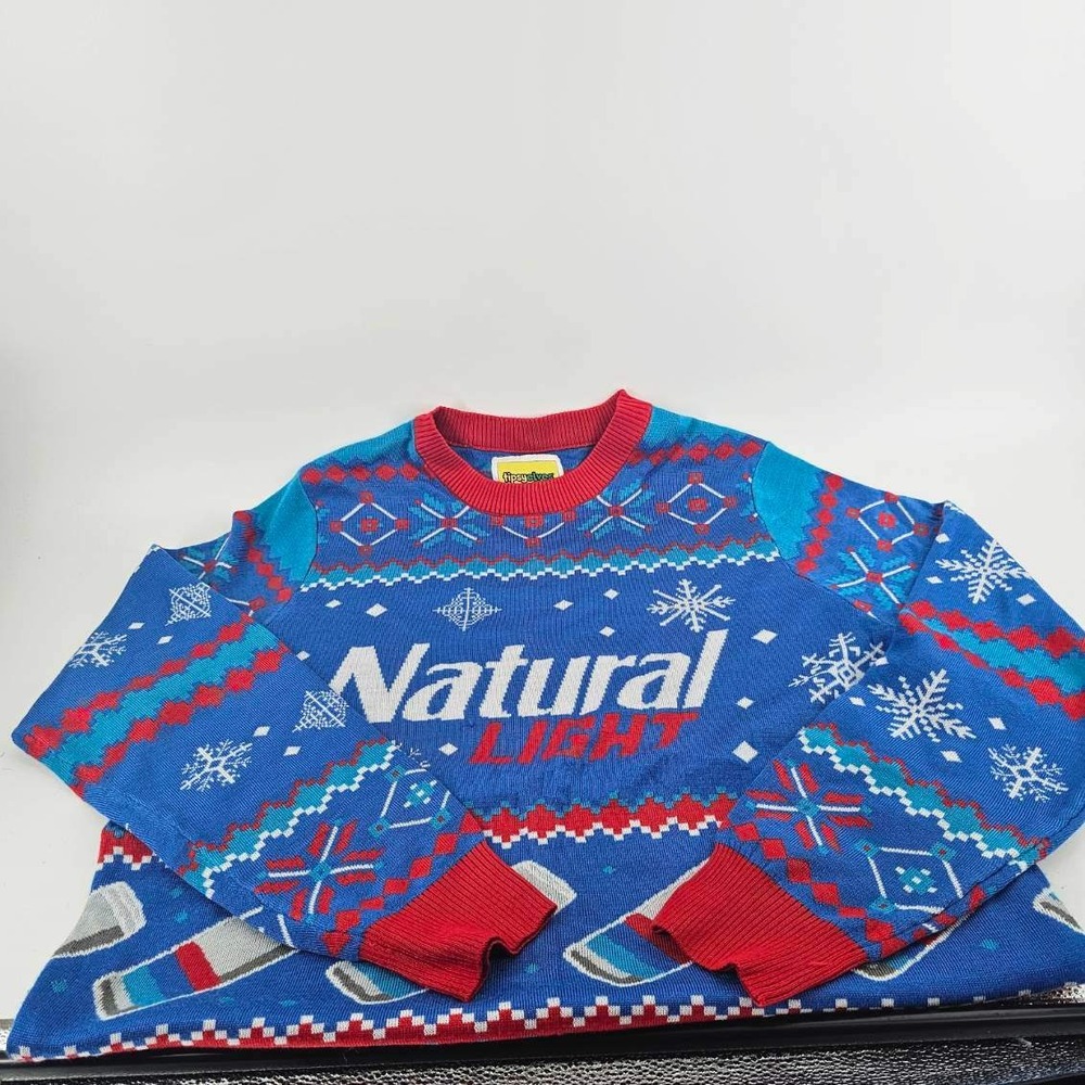 Tipsy Elves Sweater Mens XXL Blue Excellent Natural Light Beer Ugly Christmas